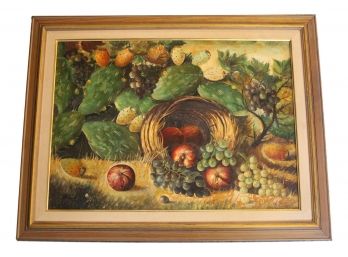 Signed Still Life Fruit Oil On Canvas Painting