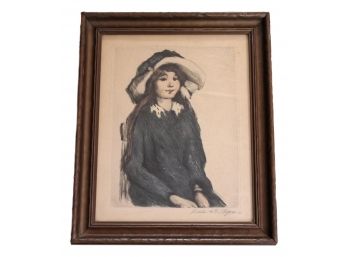 Signed Framed Portrait Of A Sitting Girl