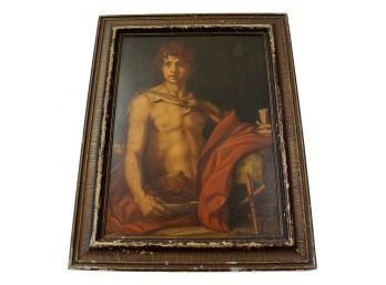 Antique Oil On Panel Framed Roman Male With Bare Chest