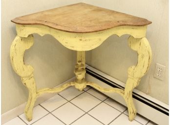 Corner Shabby Chic Distressed Table With Butcher Block Top