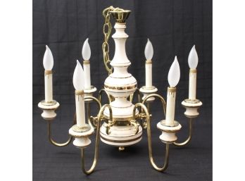 Brass And Porcelain Six Arm Chandelier - Made In Italy