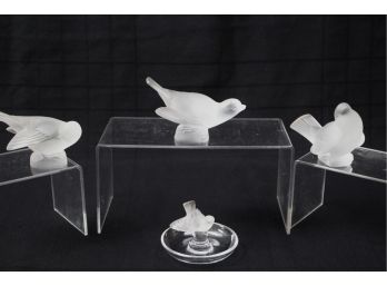 Lalique Sparrow Ring Pin Dish And Frosted Doves