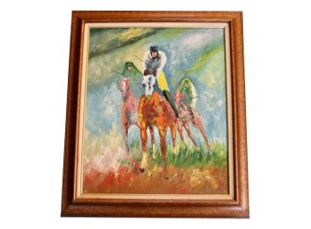 Oil Painting Depicting Three Horses Racing