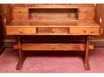 Mid-Century Custom Made Knotty Pine Wood Desk