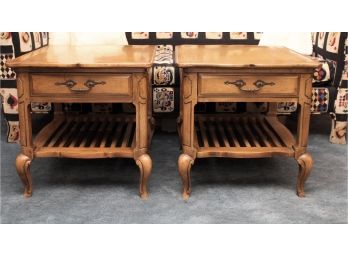 Pair Of Oak Wood Chippendale Style End Tables