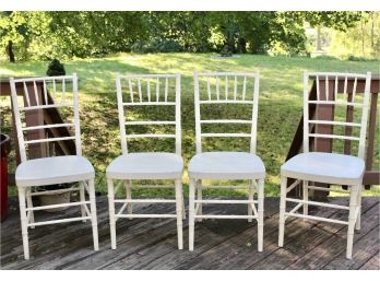 Set Of Four White Wood Spindle Back Chairs - Made In Spain