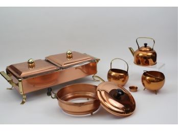 A Guild Product 'Flair' Double Copper Casserole, Vintage Copper Tea Kettle Set And More