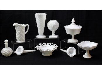 Collection Of Hobnail And Westmoreland Milk Glass