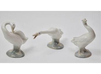 Set Of Three Lladró Porcelain Geese Figurines