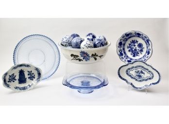 Lot Of Blue And White Decorative Platters, Bowls And Balls