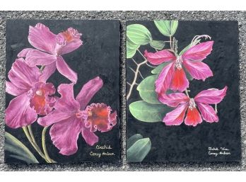 A Pair Of Orchid Paintings By Carey Arban