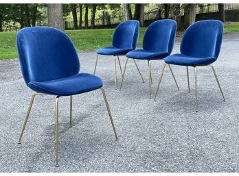 A Set Of Modern Velvet Chairs On Brass Frames By CB2