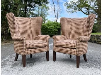 A Pair Of Comfortable Wing Back Chairs With Nailhead Trim By Ralph Lauren