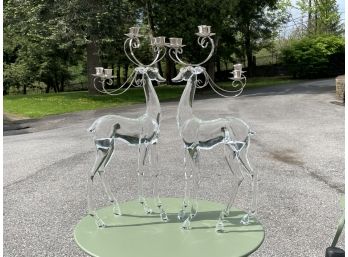 A PAIR OF Lucite Deer Candelabra By Ballard Designs