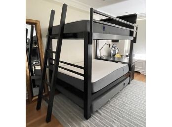 A Large Modern High-End Metal Queen Size Bunk And Trundle Bed Set