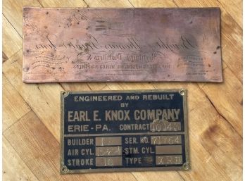 A Vintage Copper Stock Printing Plate And Brass Plaque