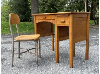 A Vintage Maple School Desk And Chair - For The Vintage Enthusiast In Training!