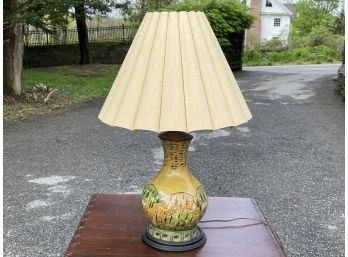 A Vintage Tole Painted Ceramic Lamp - Deer Motif