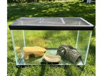 Glass Reptile Terrarium With Mesh Top And Accessories