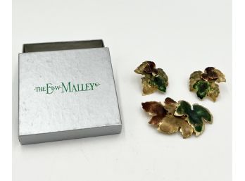 Autumn Leaf Brooch And Earring Set In Vintage EDWARD MALLEY CO. Box (mALLEY'S)