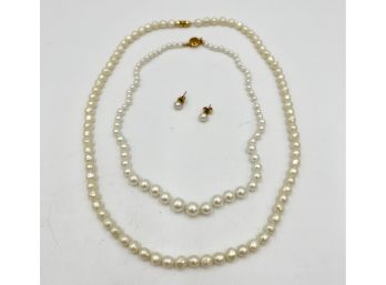 Set Of Pearl Necklaces And Earrings (likely Faux Pearls)