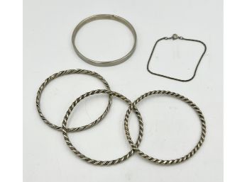 Collection Of Five (5) Vintage Silver-colored Bangles And Bracelets