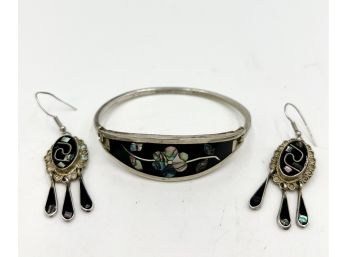 Sterling And Floral Bracelet With Matching Earrings