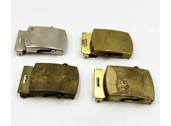 Set Of 4 Vintage Military And Military-style Web Belt Buckles (some Solid Brass)