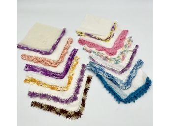 Vintage Lace Trimmed Cotton Linen Squares -  Napkins / Handkerchiefs