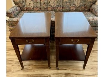 Pair Of MERSMAN Vintage MCM Two-tier End Tables With Casters