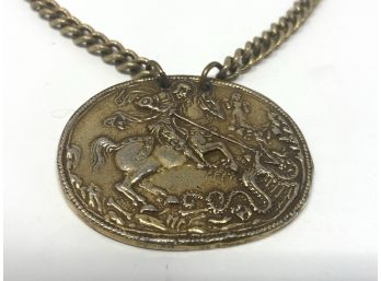 St. George And The Dragon - Good Electroplated Metal Pendant Necklace - Alva Museum Replica