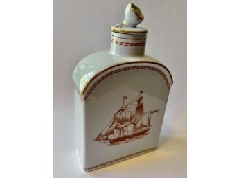 Spode Tea Caddy With Lid - Trade Winds - Red With Gold Trim