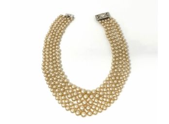 Vintage Five Strand Necklace With Lovely Rhinestone Clasp