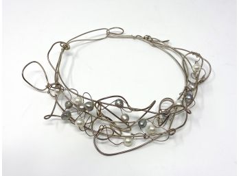 Unique Artist Made Necklace - Sterling Silver And Fresh Water Pearls