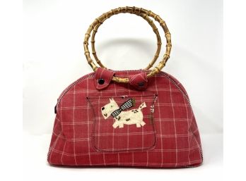 Vintage Fabric Dog Handbag With Bamboo Handles