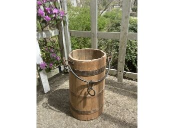 19th Century Wooden Well Bucket With Iron Handle And Rings