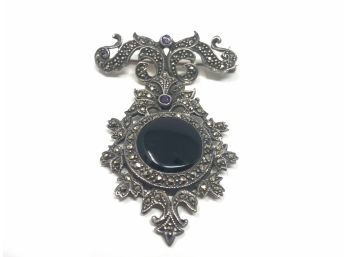 Vintage Sterling Silver And Marcasite Brooch