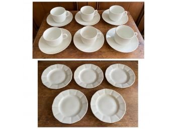 White Fine China Set Of Coffee / Tea Cups And Saucer Plus Plates - 17 Pieces