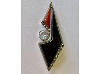 Stunning Deco Style Pendant / Brooch In Sterling Silver And Marcasite