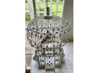 Pretty White And Blue - Wood And Wire Bird Cage