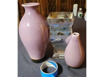 Purple And Silver Vase Trifecta. -                             Loc: Shelf 2