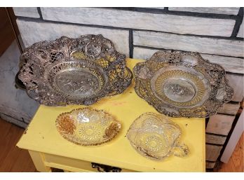 Silver Plate And Glass Serving Group                                   Loc: Shelf1