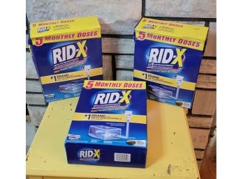 Rid-X  Brand New.   3 Boxes.  1 Years Supply                               Loc: Shelf 3
