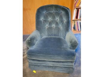 Blue Velvet Chair.  Swivel And Rocks.        Great Shape And Nice Color.                Loc: Garage