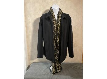 Chicos Black Jacket And Leopard Scarf Combo Sz.2
