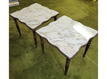 Faux Marble Top End Tables - Pair                           Loc:  Basement