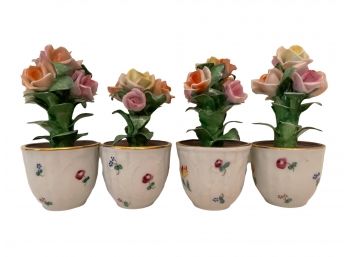 Herend Four  Porcelain Flowers In Planters. Up To 4' Tall.