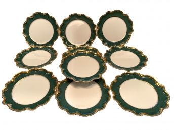 Ten Vintage 9' Coalport Athlone-green Dinner Plates.