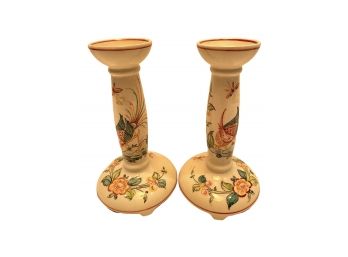 Pair Of Vintage Decorative , Ceramic Candle Holders. 7' Tall