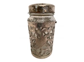 Sterling And Glass Lidded Jar.